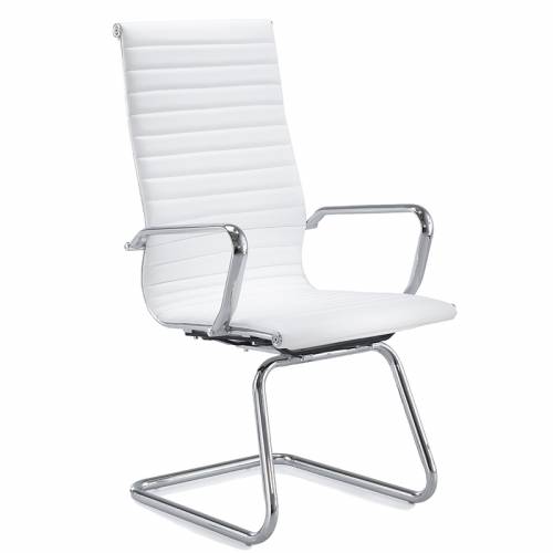 White leather meeting chair with high back and cantilever base
