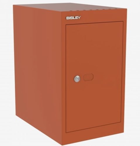 Orange metal locker by Bisley