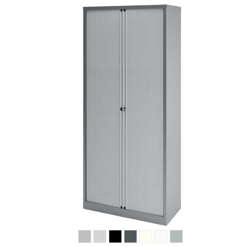 Tall grey storage cabinet