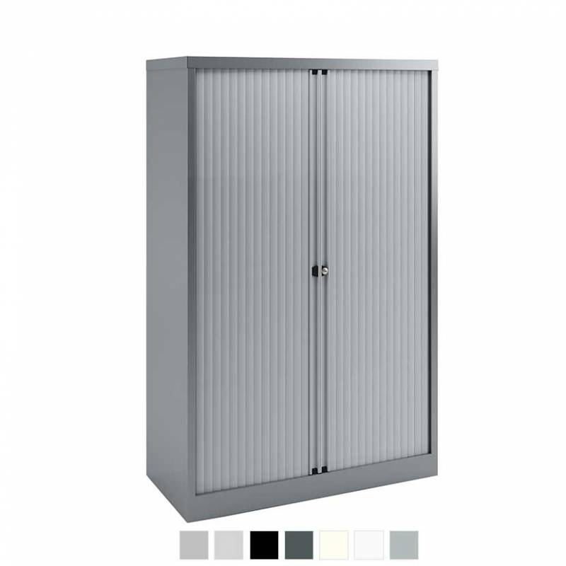 Tall grey storage cabinet