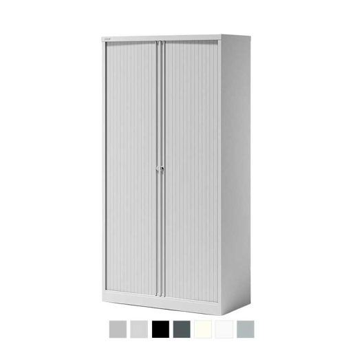 Tall grey storage cabinet