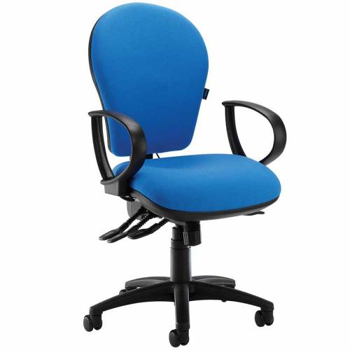 Blue desk chair with black ring arms