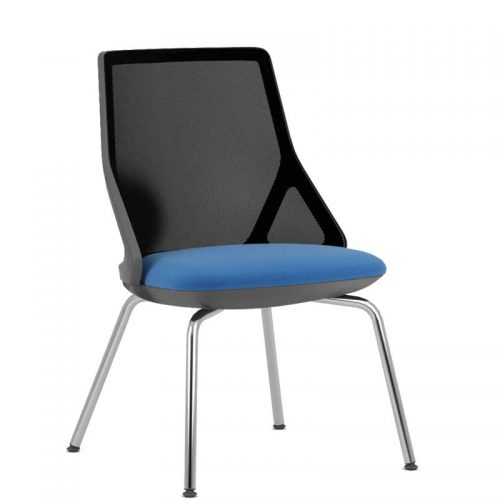 Blue and black meeting chair with chrome legs
