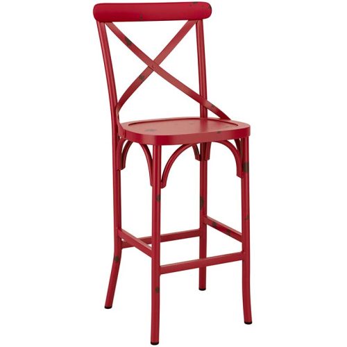 Red cafe bar stool with distressed effect