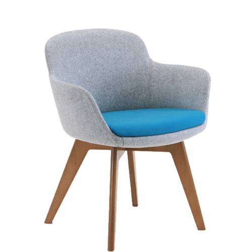 Padded chair with blue seat and grey back and sides