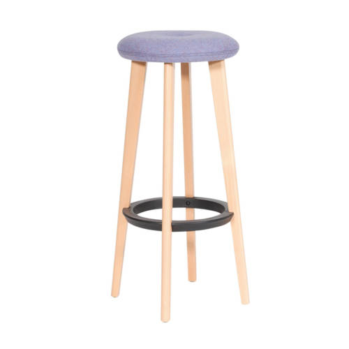 Gem high stool with wooden legs and blue seat
