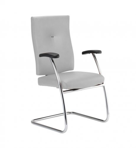 grey meeting chair with arms and chrome cantilever base