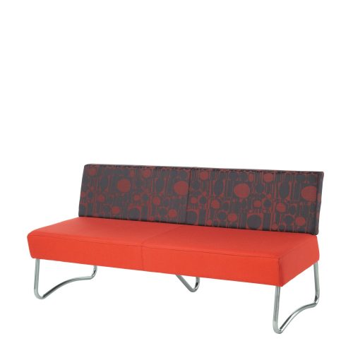 Sofa with red seat and patterned red and grey back