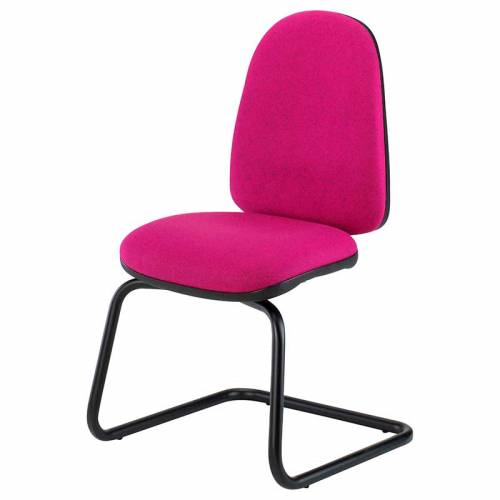 Pink high-backed meeting chair with black cantilever base