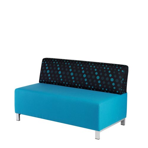 Sofa with blue seat and patterned back