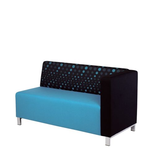 Sofa with blue seat and patterned back