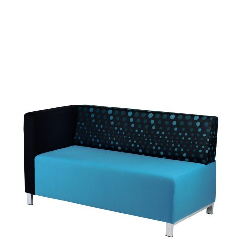 Sofa with blue seat and patterned back