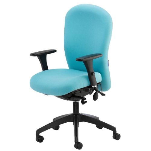 Blue desk chair with black arms