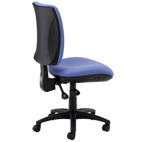 Blue desk chair with black swivel base