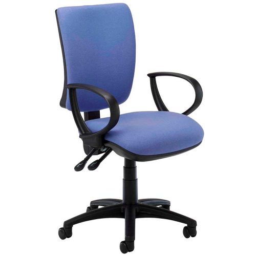 Blue desk chair with black ring arms