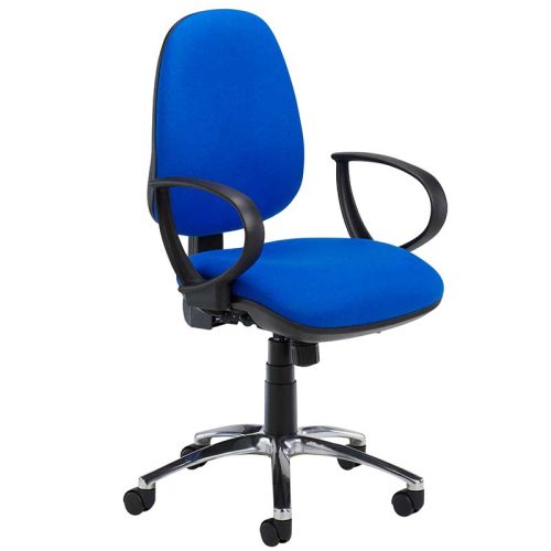 Blue desk chair with black ring arms