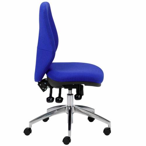 Blue desk chair with chrome swivel base