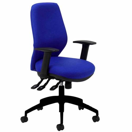 Blue desk chair with black arms