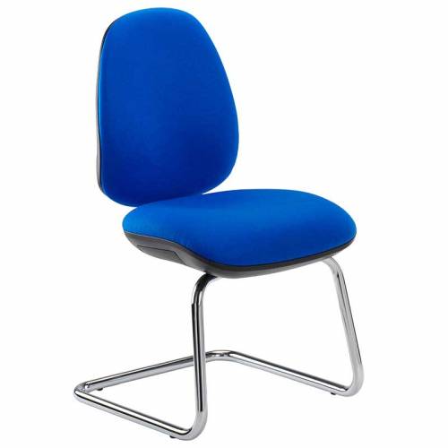 Blue meeting chair with chrome cantilever base