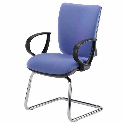 Blue chair with ring arms and chrome cantilever base