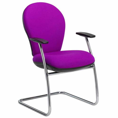 Purple meeting chair with fixed arms and cantilever base