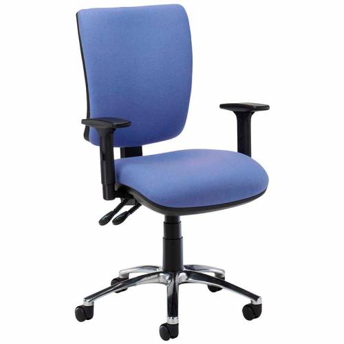 Blue desk chair with black arms