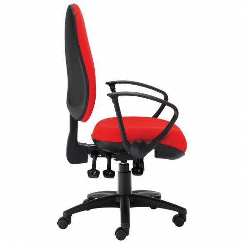 Red desk chair with swivel base