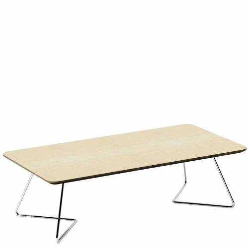 Rectangular coffee table with wooden top and chrome legs