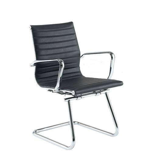 Black leather chair with chrome cantilever base