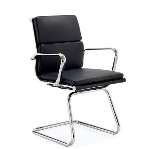 Black leather chair with chrome cantilever base