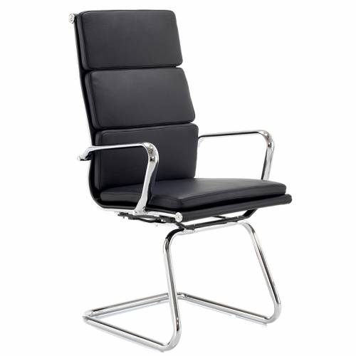 Black leather meeting chair with chrome cantilever base