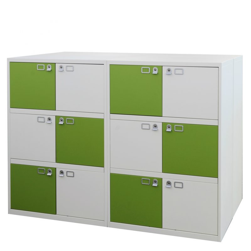 Green and white office storage