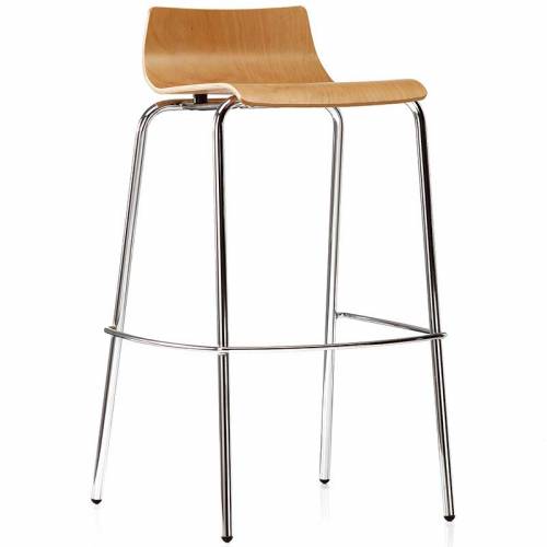 Wooden bistro stool with chrome legs