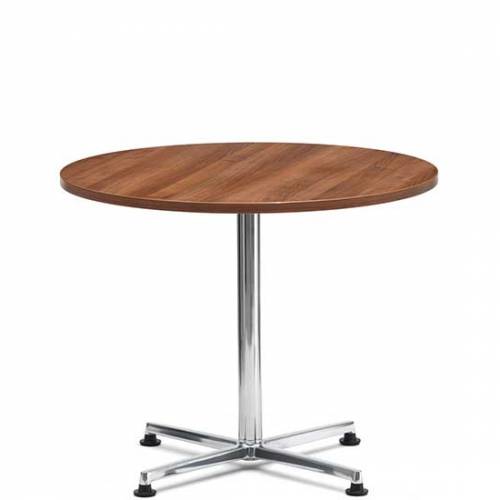 Circular coffee table with wooden top and chrome 4 star base