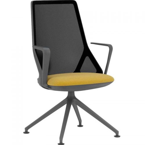 Cicero office chair with green seat, high black mesh back and black arms