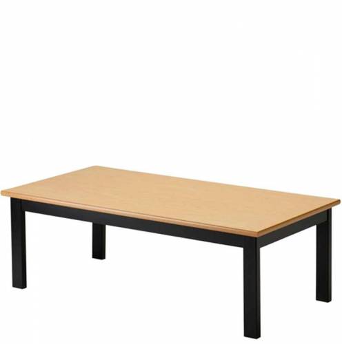 Rectangular coffee table with wooden top and black legs