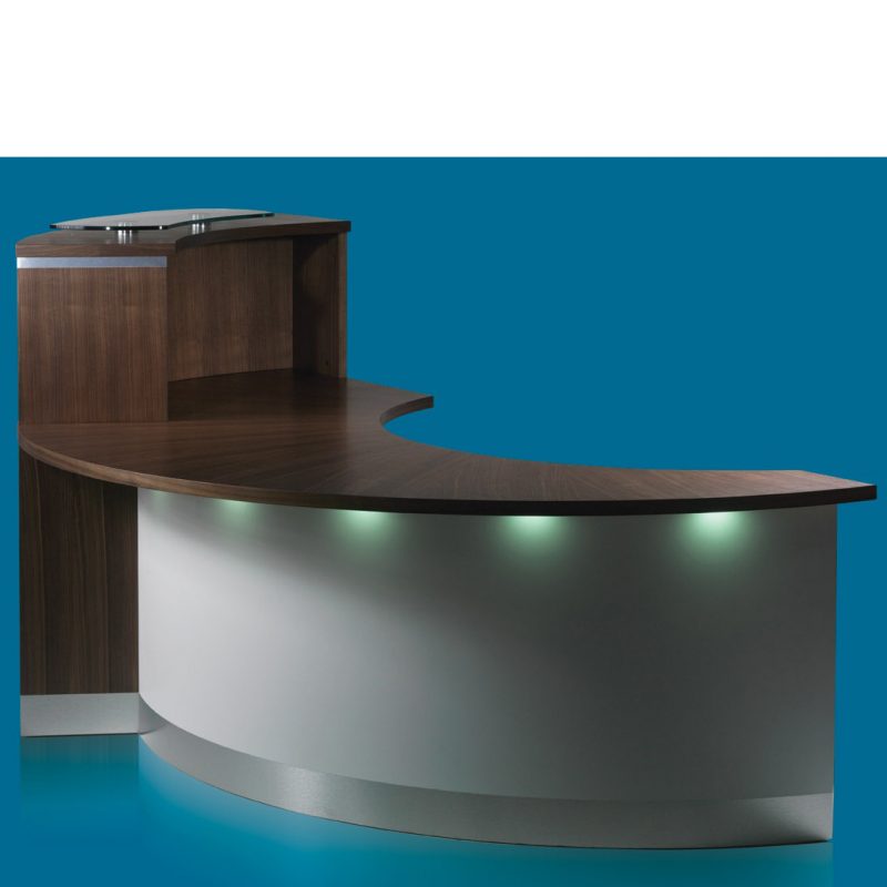 Reception desk with privacy screen and under counter lighting