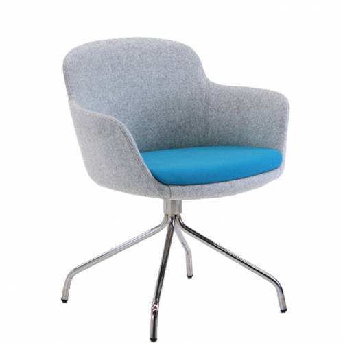 Padded swivel chair with blue seat and grey back and sides