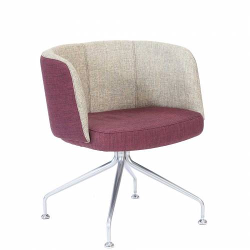 Chair with cushioned maroon seat and beige back