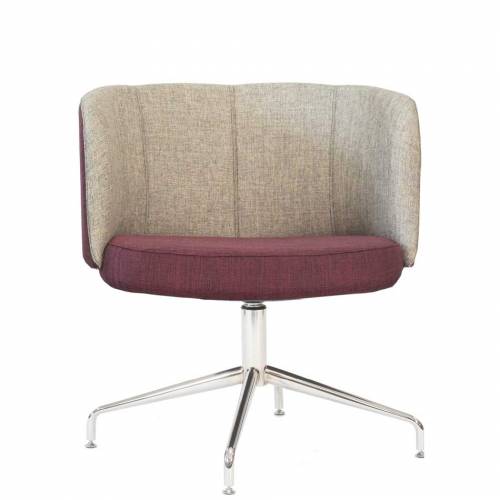 Swivel chair with cushioned maroon seat and beige back