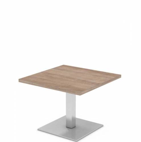 Square coffee table with wooden top and chrome base