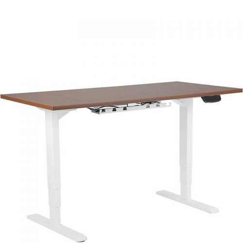 Sit stand desk with wooden top and white legs