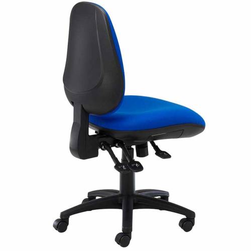 Blue desk chair with black swivel base