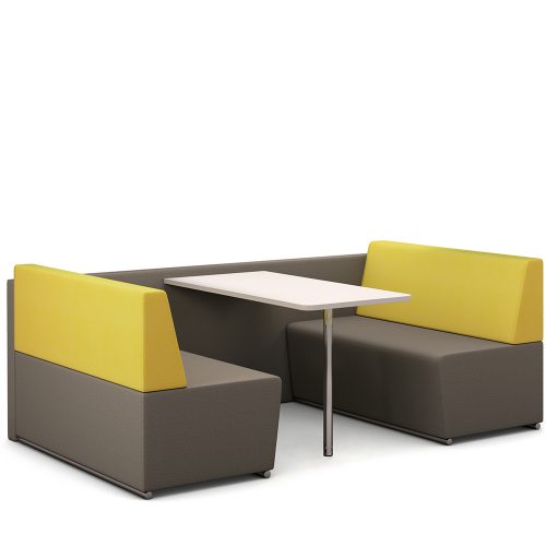 Yellow and brown banquette seating