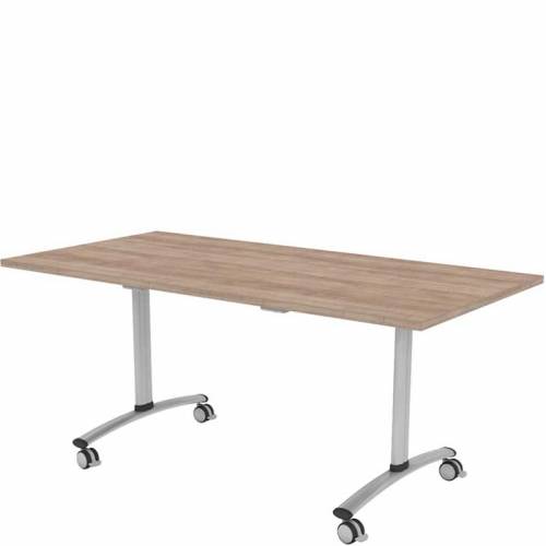 Flip top rectangular table with wooden top and chrome legs
