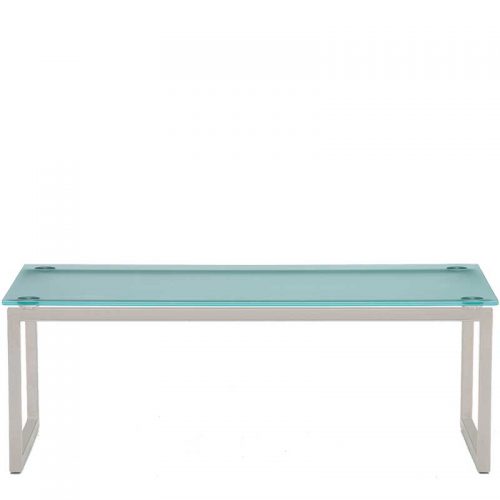 Coffee table with pale blue frosted glass top