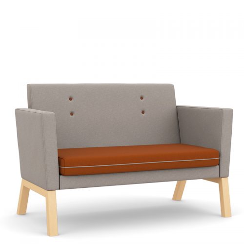 Sofa with orange seat and grey back and sides