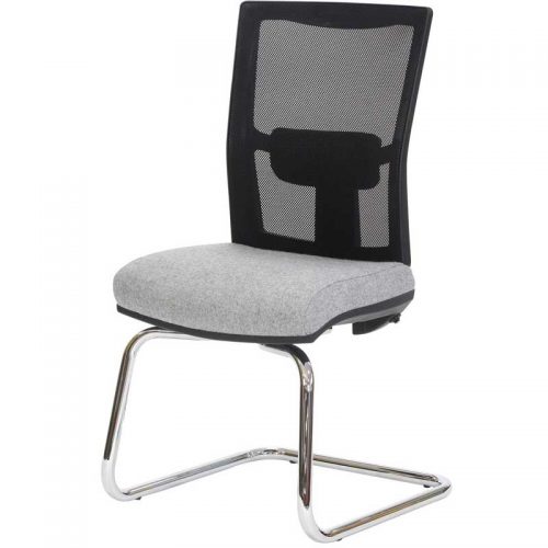 Meeting chair with grey seat, black mesh back and chrome base