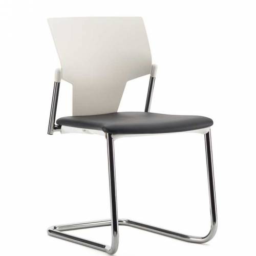 Office chair with black seat, white back and chrome cantilever base
