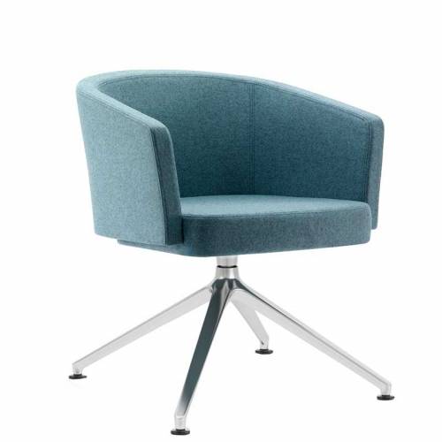 Blue-grey padded chair with chrome legs